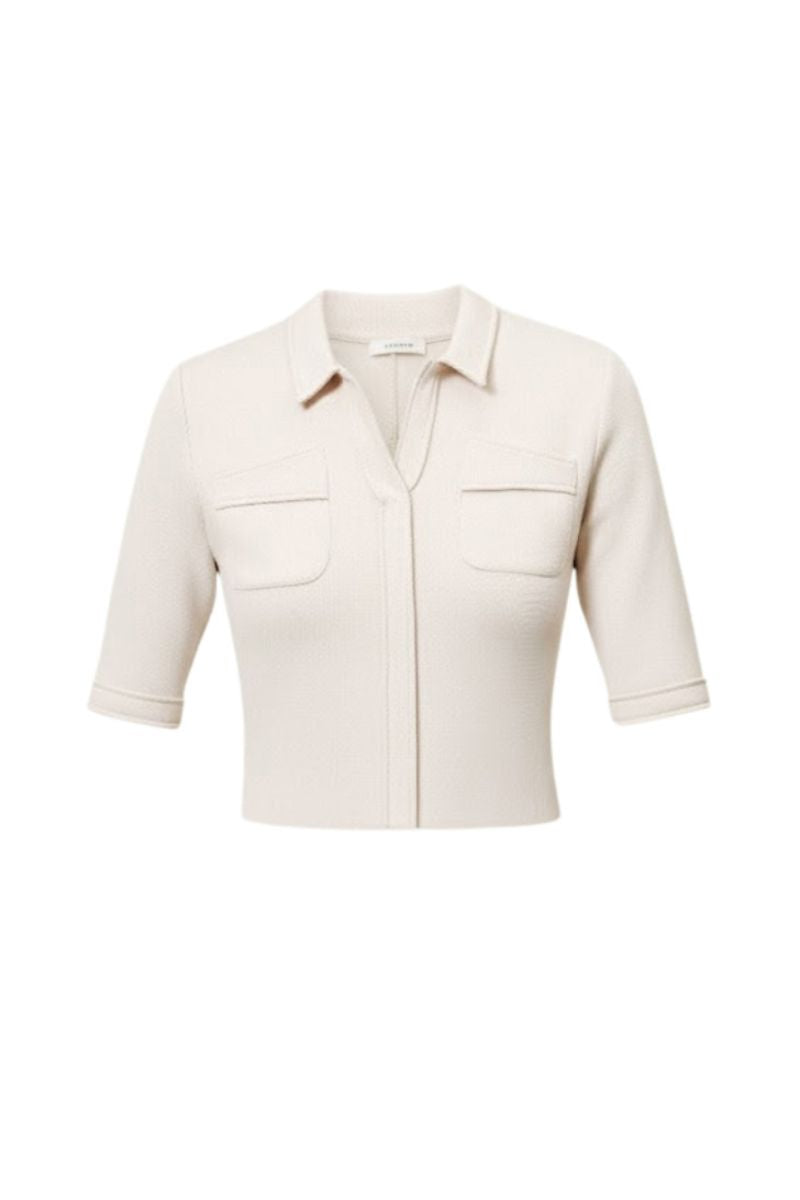 Leica pointed hem polo top in soft fabric, featuring a classic collar and short sleeves, ideal for casual stylish wear.