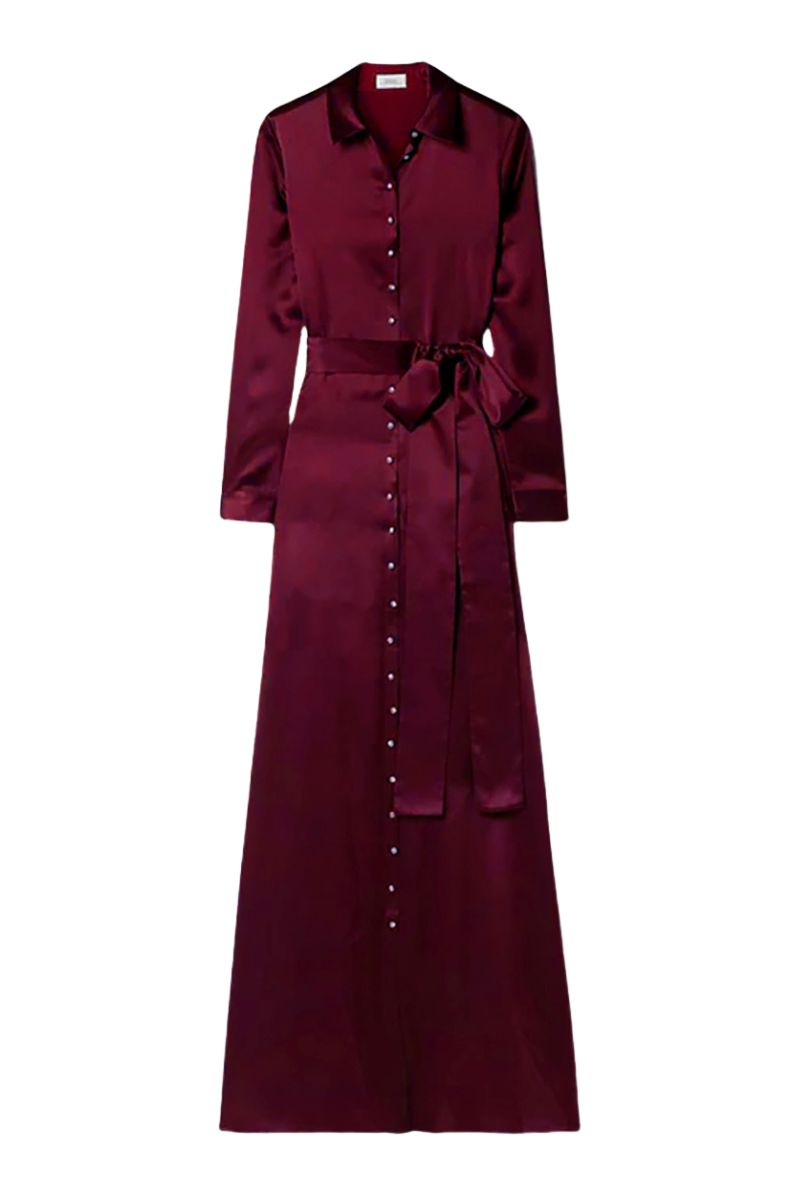 SILK SHIRT DRESS WITH SIDE SLITS IN BURGUNDY - CULT MIA