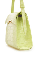 VIKELLE STUDIO Stephanie bag in lemon croco top handle bag with gold clasp and textured leather finish.