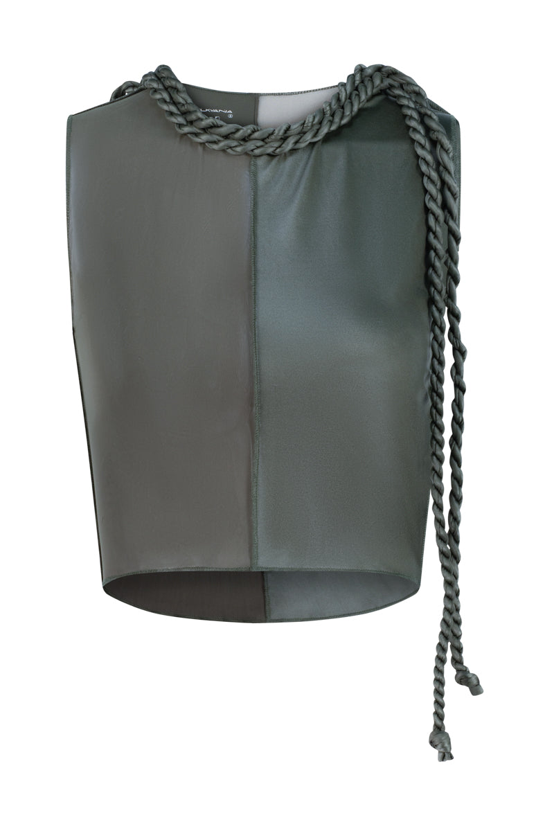 HALF HALF MESH AND SATIN TOP - CULT MIA