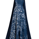 Blue strapless gown by GVLUX with crystal-embellished marblewood embroidery, elegant eveningwear for formal occasions.