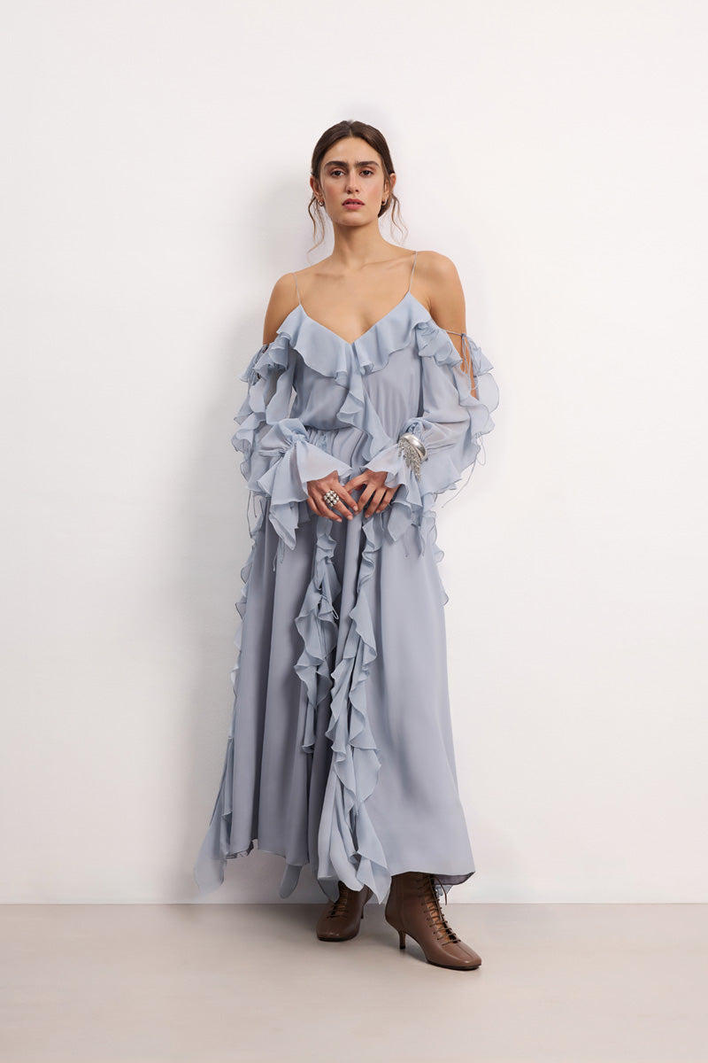 MORNING FOREST DRESS GRAY-BLUE