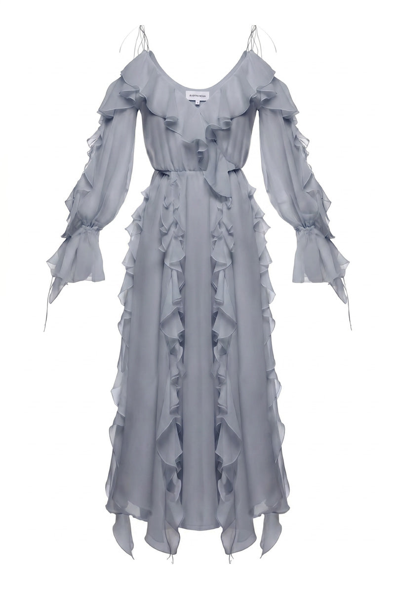 MORNING FOREST DRESS GRAY-BLUE