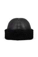 Verheyen Zina biker shearling hat with a cozy, plush shearling lining and stylish leather exterior, perfect for cold weather.