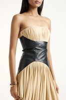 Deme By Gabriella Erin Gold Maxi Dress with flowing fabric and elegant design, perfect for formal occasions.