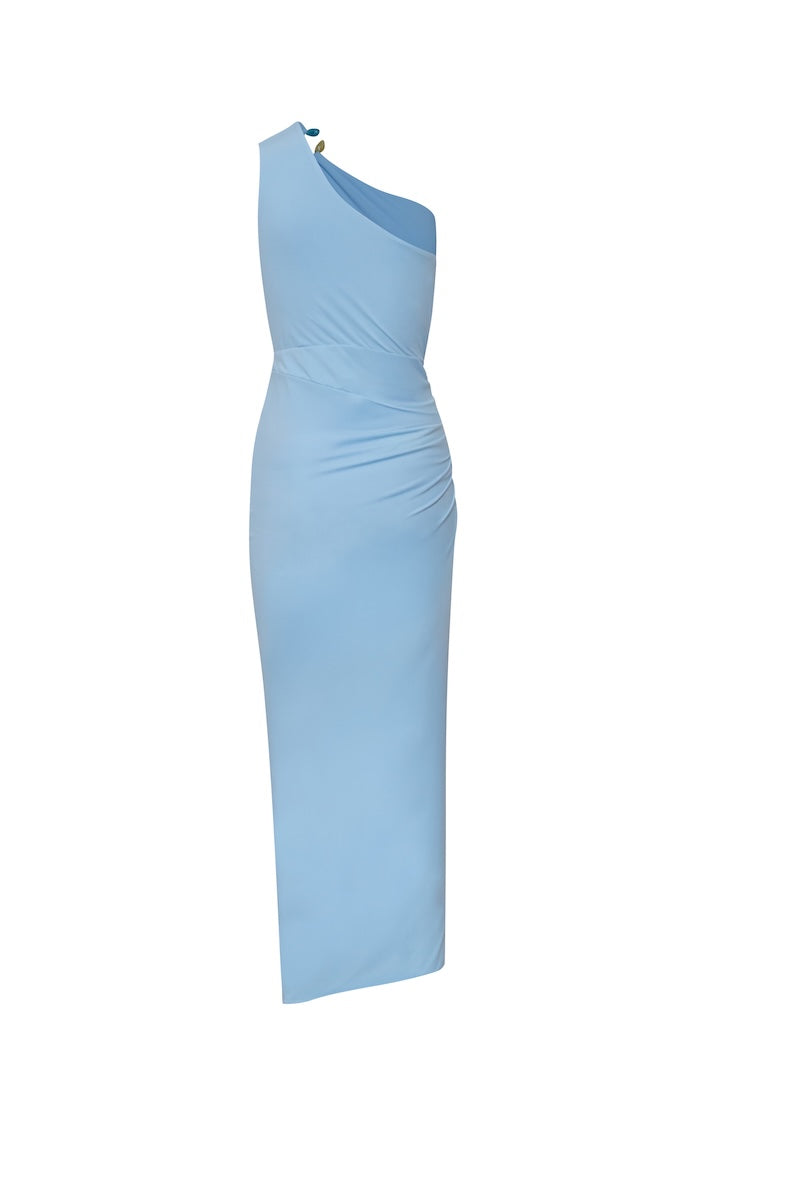 Baobab Canoa Maxi Dress in sky blue and blush with flowing fabric and elegant design, perfect for summer or casual occasions.
