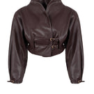 Kris Marán leather kimono jacket in rich chocolate brown, stylish and lightweight for a sleek, modern look.