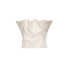 Ecru vegan leather draped top by Kris Marán, featuring a stylish, flowing design and modern silhouette.