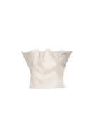 Ecru vegan leather draped top by Kris Marán, featuring a stylish, flowing design and modern silhouette.