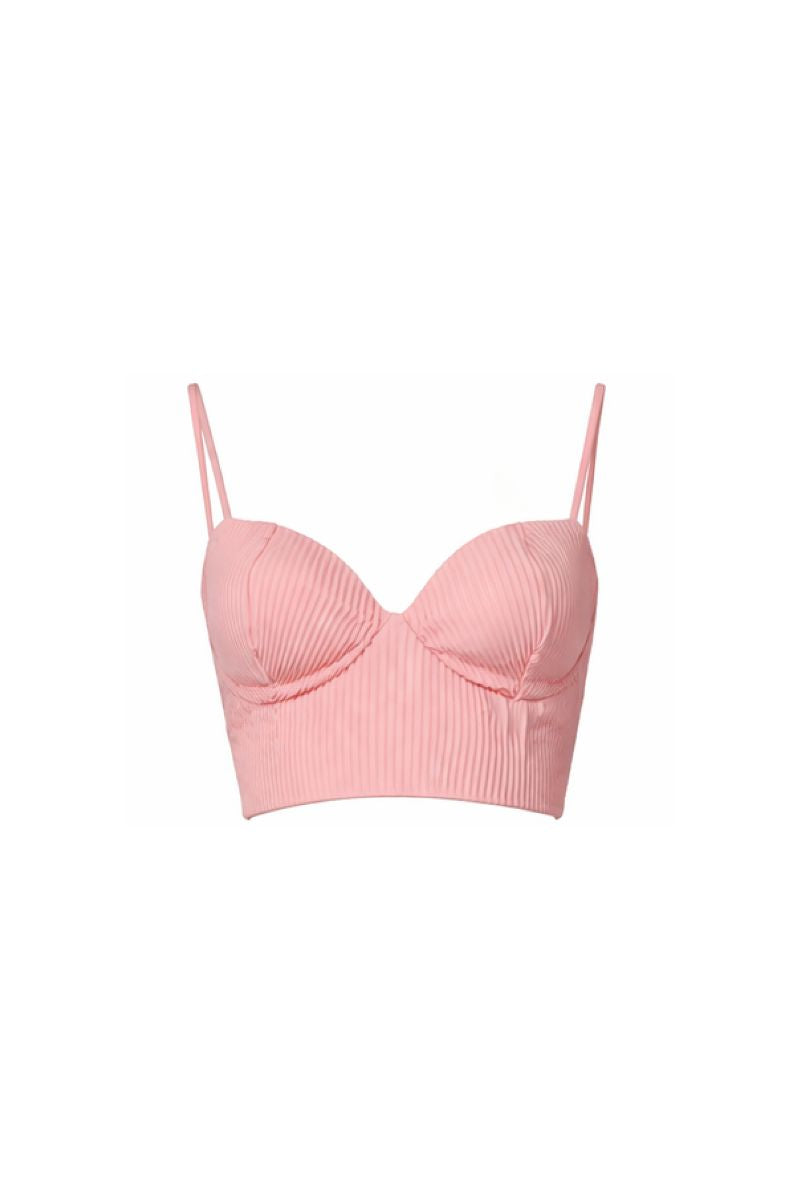 Baobab Roma crop top in Rosa Spritz, showing a stylish pink crop top with a fitted design and short sleeves.