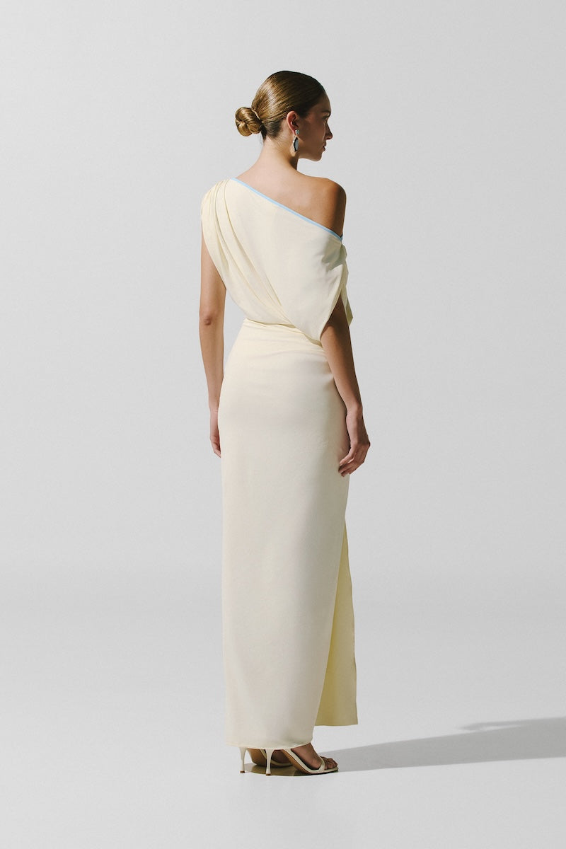 Baobab Waves Maxi Dress in Pastello with flowing fabric and pastel colors, perfect for summer or casual occasions.