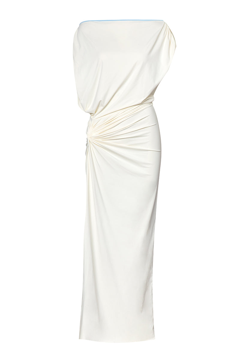 Baobab Waves Maxi Dress in Pastello with flowing fabric and pastel colors, perfect for summer or casual occasions.
