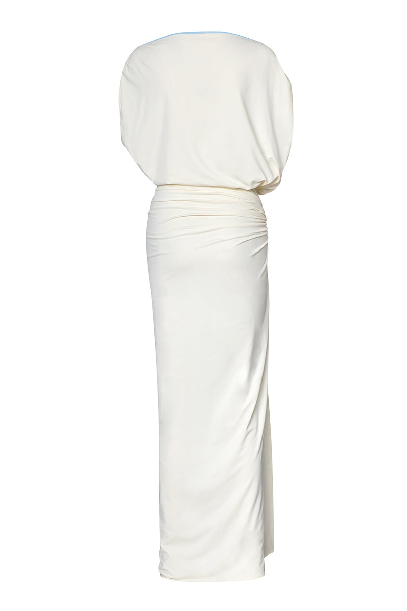 Baobab Waves Maxi Dress in Pastello, flowing pastel-colored maxi dress with floral pattern and lightweight fabric.