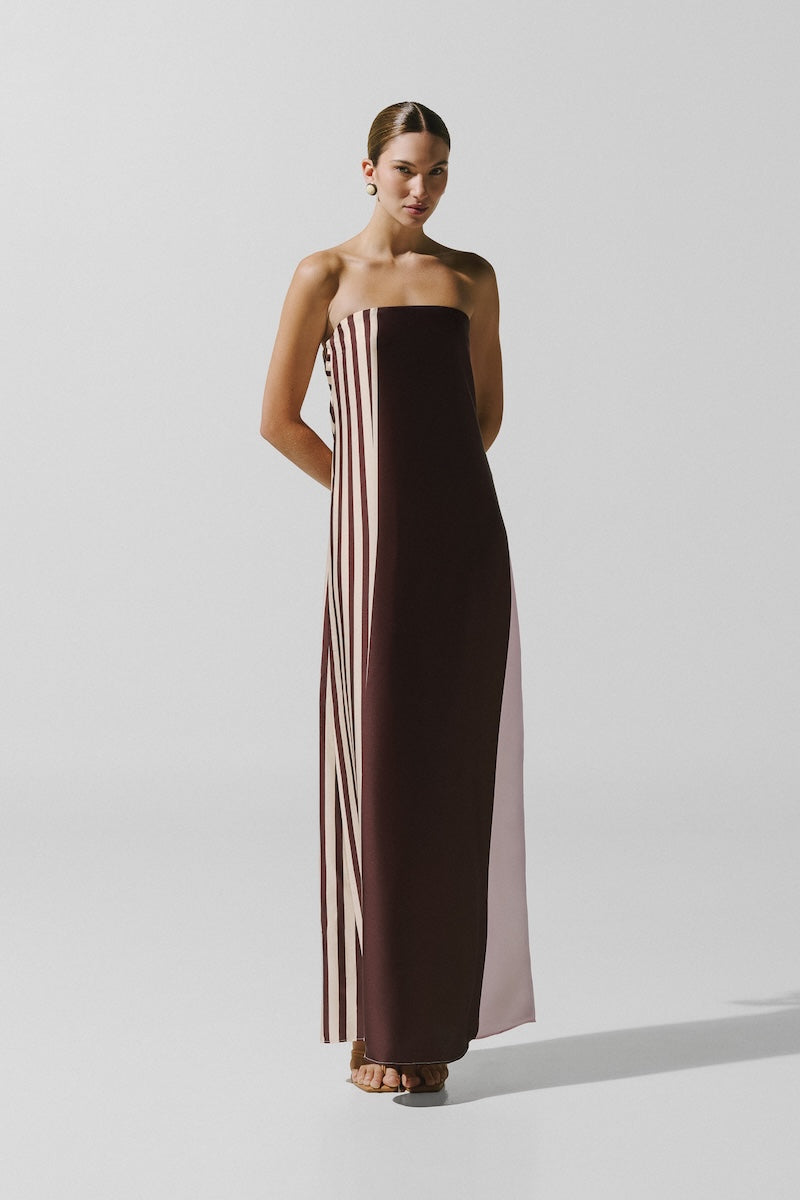 Baobab Lola maxi dress in Caffe Verde, flowing fabric, sleeveless design, and elegant style perfect for summer wear.