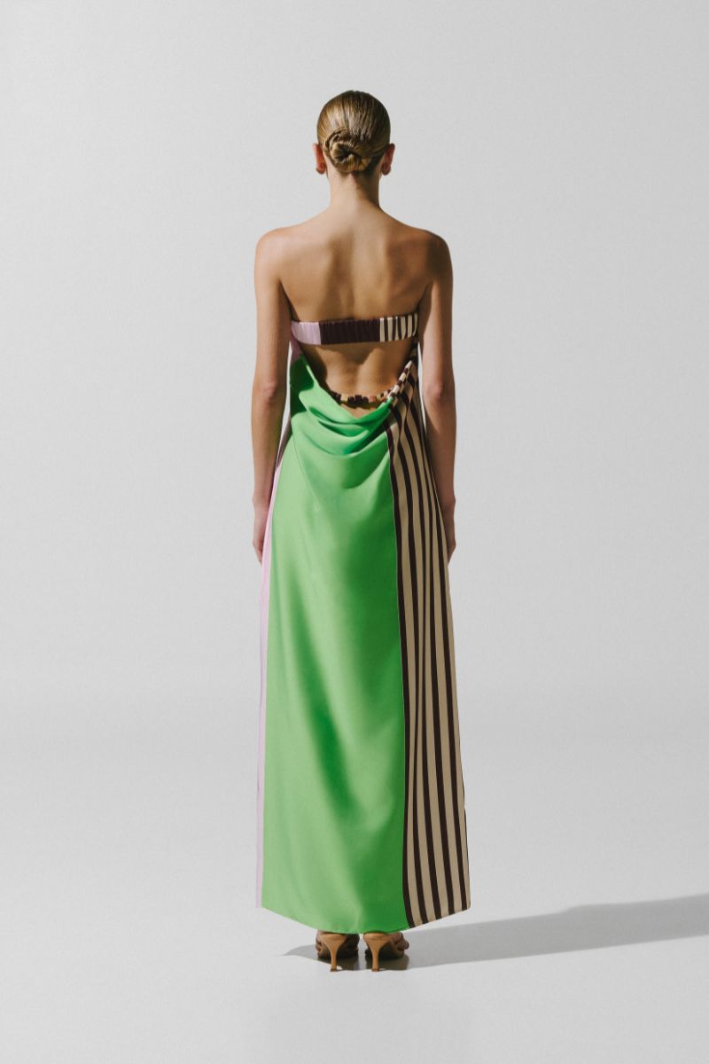 Baobab Lola maxi dress in Caffe Verde, elegant long floral dress with flowing fabric and sleeveless design.