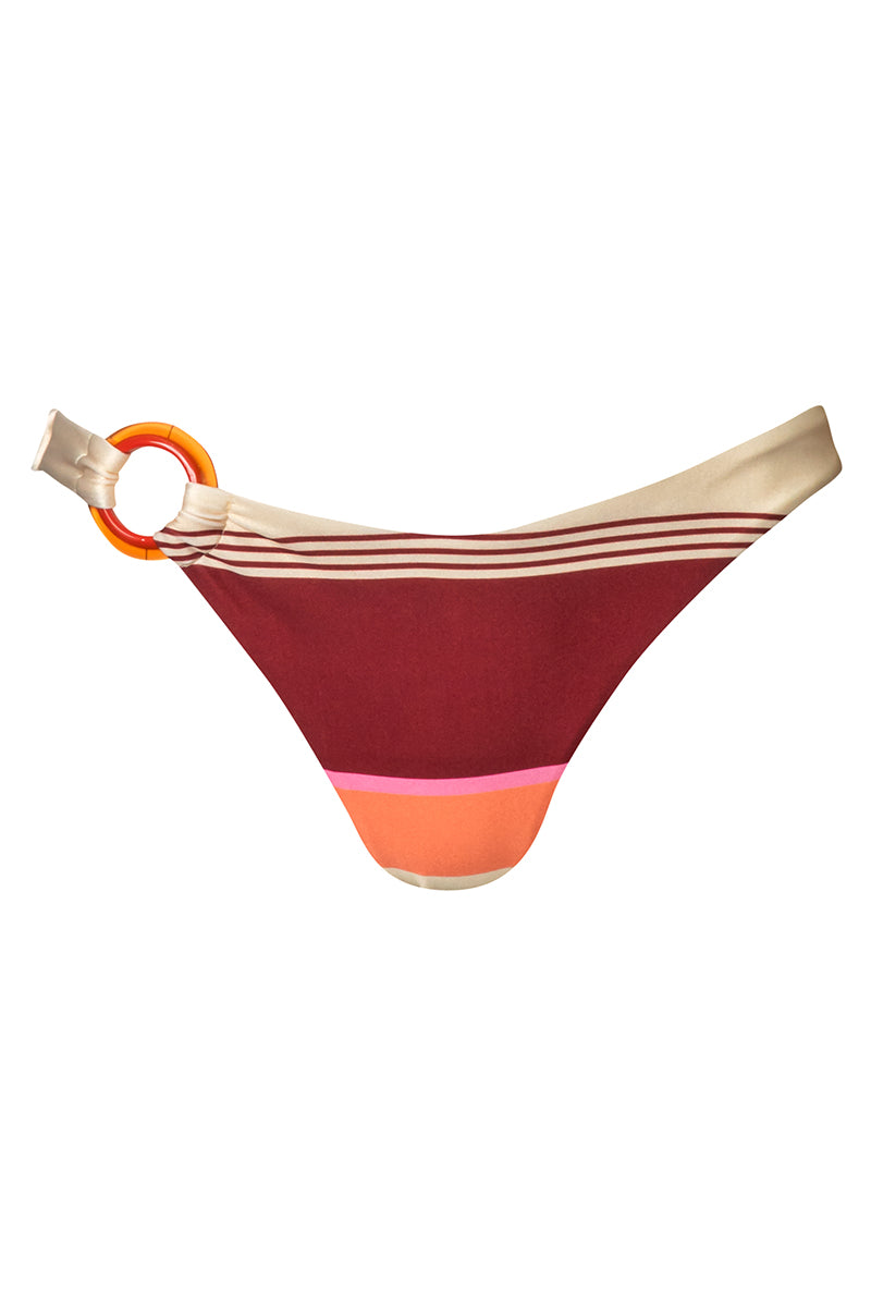 Baobab Zur bikini bottom in terracotta rosata, stylish swimwear with a vibrant orange hue, displayed flat against a white background.