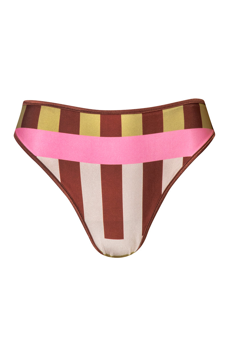 Baobab Kina bikini bottom in Oliva Rose with floral pattern, high-cut design and adjustable side ties on a white background.