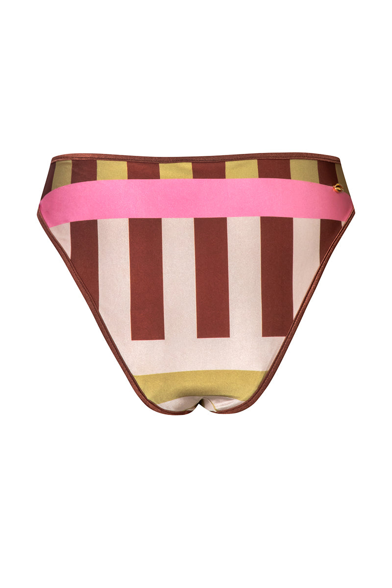 Baobab Kina bikini bottom in Oliva Rose, showing lightweight, stylish swimwear with adjustable side ties and vibrant color.