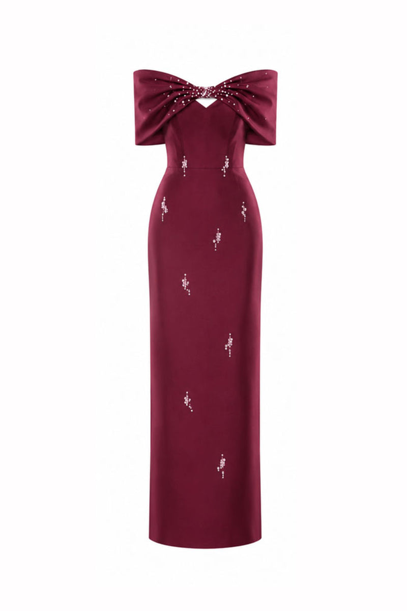 HACCHIC COUTURE Ruby Bow Midi Dress in wine red, sleeveless with bow detail, elegant midi length for stylish occasions.