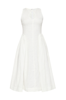 White Pisa midi dress by Summer Away, flowing fabric, sleeveless design, and midi length, perfect for summer or casual occasions.