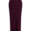 Keira Tong sculpted maxi skirt with button details, flowing fabric, and elegant design, shown from the front.