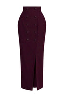 Keira Tong sculpted maxi skirt with button details, flowing fabric, and elegant design, shown from the front.