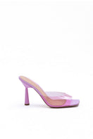 Kolane Margot Mule heels in rose pink transparent with open toe and sleek heel, perfect for stylish summer footwear.