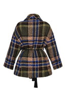 Lalo oversized tweed jacket in multi-colored pattern, featuring a relaxed fit and textured fabric, displayed on a hanger.