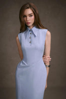 Pastel blue sleeveless maxi dress by Keira Tong, flowing design with a relaxed fit and lightweight fabric, perfect for warm weather.