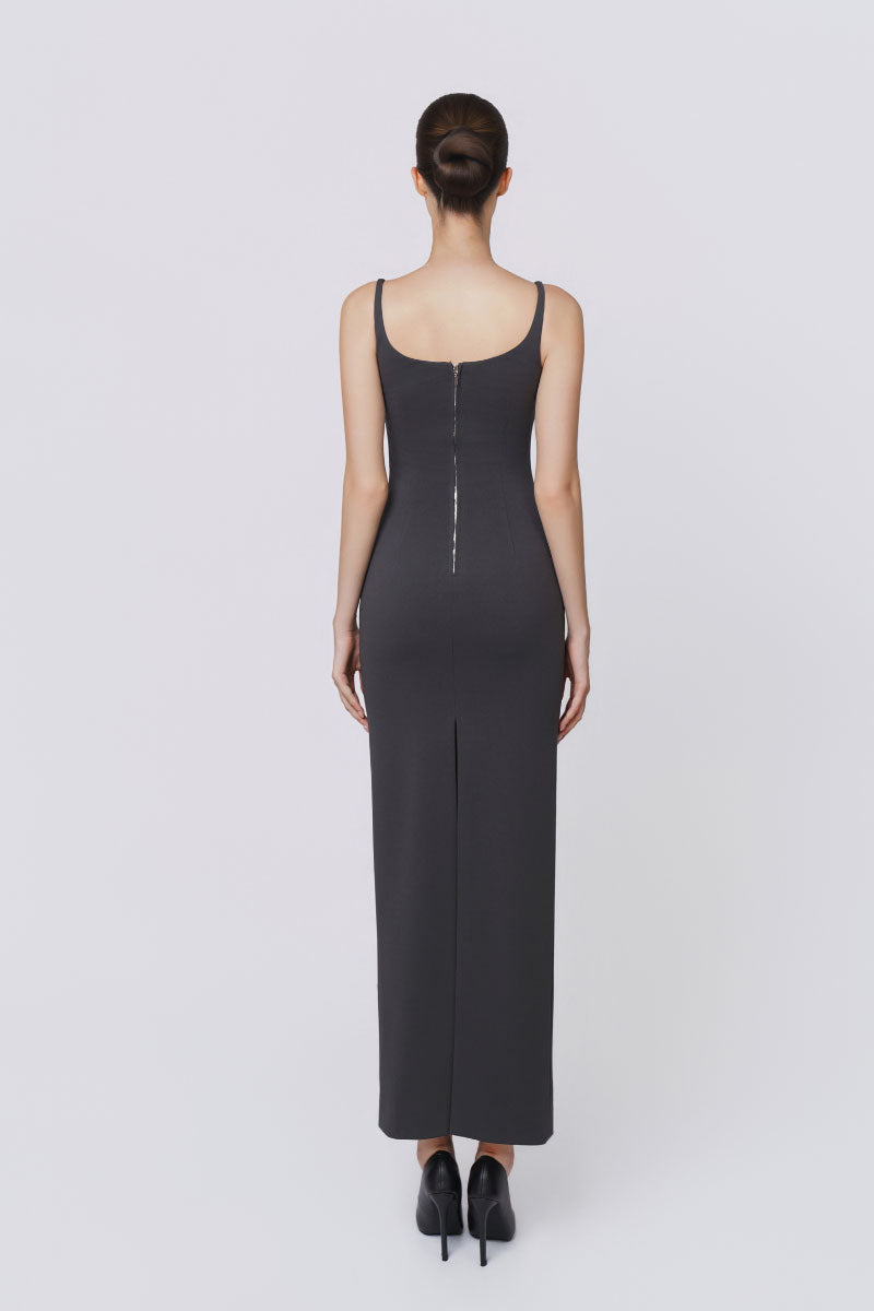 Tonnyy graphite flow maxi dress with lightweight fabric, flowing silhouette, and elegant design perfect for summer wear