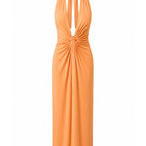 Baobab Eleonora maxi dress in caqui fabric with flowing design and long sleeves, perfect for elegant summer occasions.