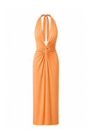 Baobab Eleonora maxi dress in caqui fabric with flowing design and long sleeves, perfect for elegant summer occasions.