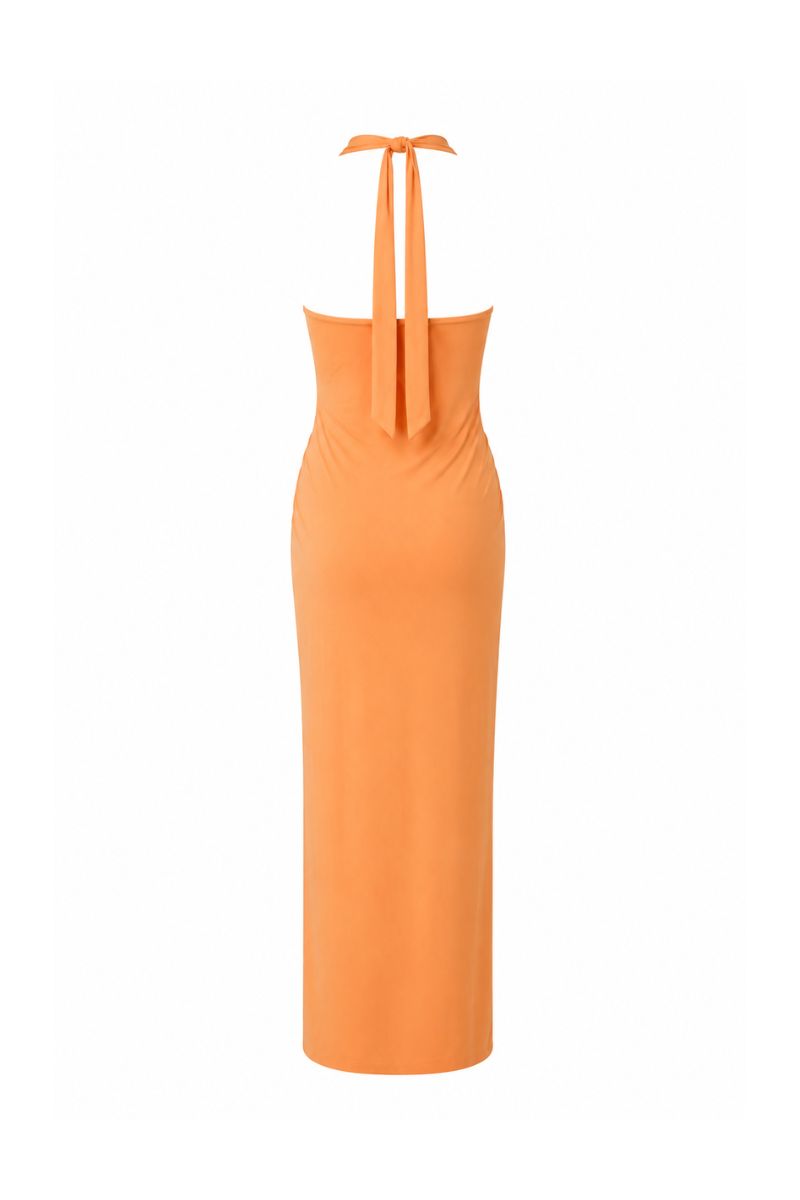 Baobab Eleonora maxi dress in caqui color, flowing fabric with a relaxed fit, perfect for casual or summer wear