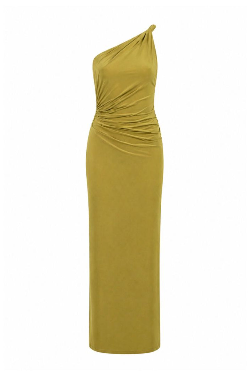 Baobab maxi dress in limoncello color with flowing fabric and sleeveless design, perfect for summer occasions.