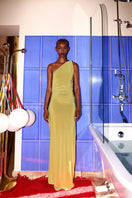 Baobab Celéle maxi dress in limoncello color, flowing design with spaghetti straps, lightweight fabric, perfect for summer wear.