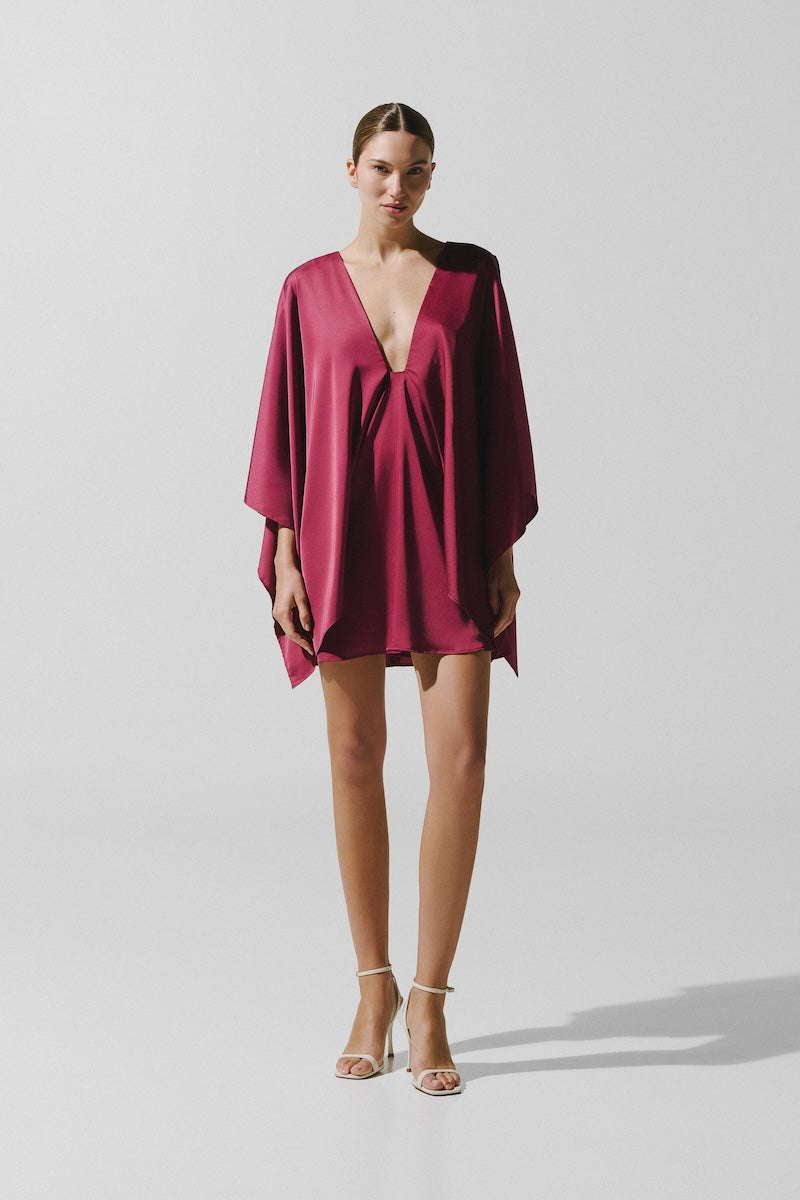 Baobab Pietro mini dress in Amarena color, featuring a stylish, fitted design perfect for casual or semi-formal occasions.