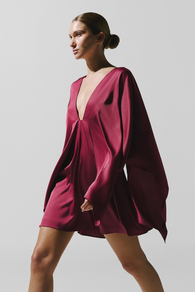 Baobab Pietro mini dress in Amarena color, featuring a stylish sleeveless design and lightweight fabric, perfect for summer wear.