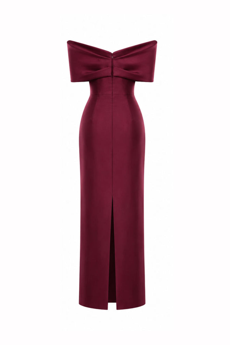 HACCHIC COUTURE Ruby Bow Midi Dress in wine red, elegant midi dress with bow detail, perfect for stylish occasions.