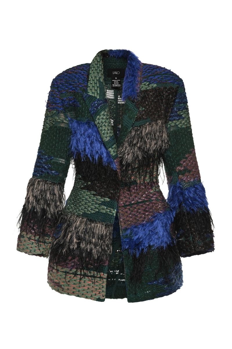 Lalo feather jacket in multi-color with a stylish, layered design and textured feather details, perfect for cold weather.