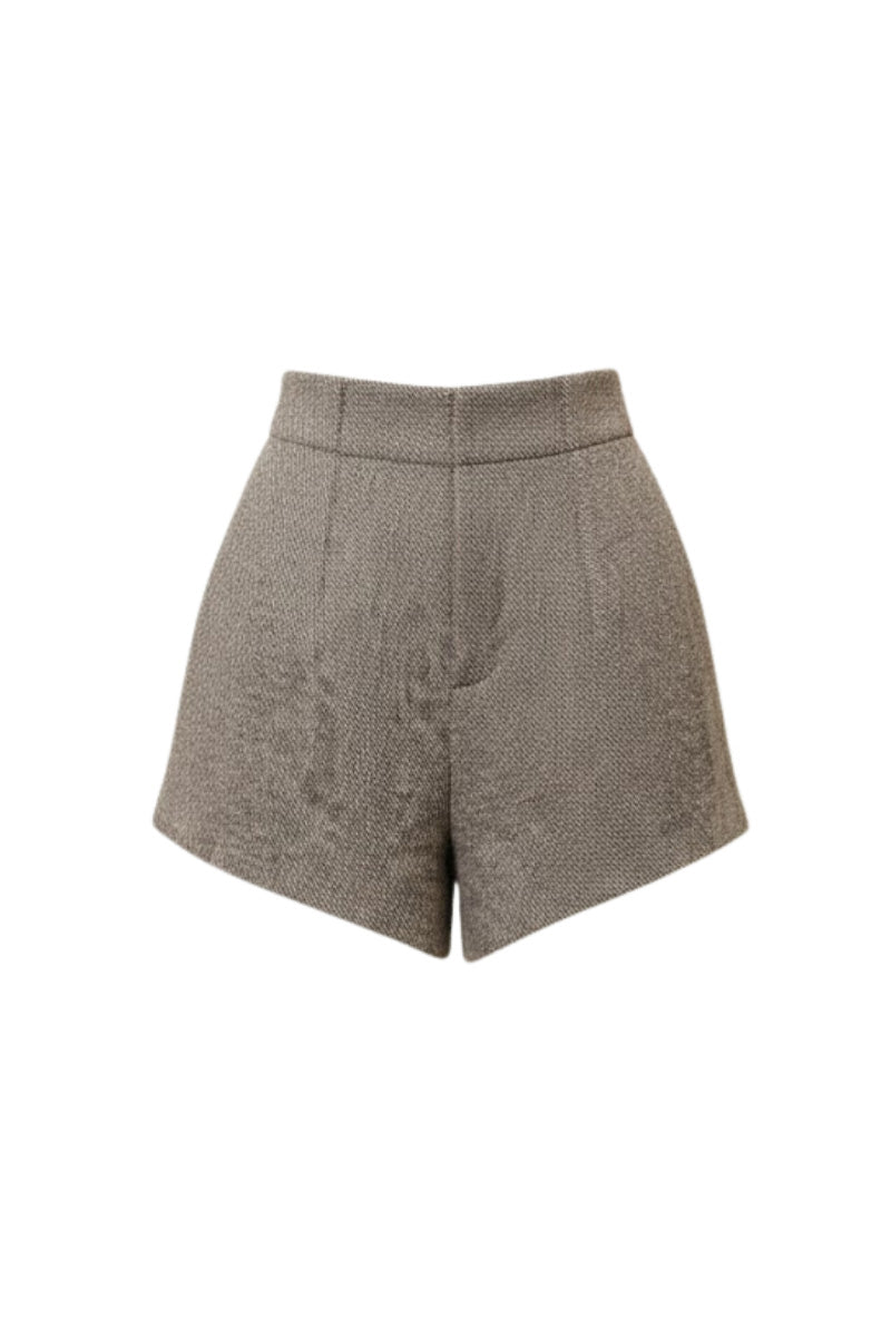Lecia high-waist A-line shorts in light denim, featuring a relaxed fit and classic five-pocket design.