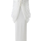 White Plan ELYSIA draped gown featuring elegant fabric and flowing design, perfect for formal occasions.