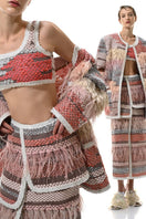 Lalo Avril maxi skirt in red multi with flowing fabric and layered design, stylish for casual or dressy occasions.