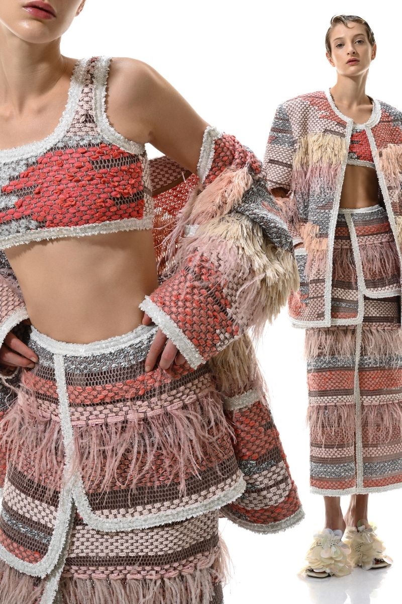Lalo Avril maxi skirt in red multi with flowing fabric and layered design, stylish for casual or dressy occasions.