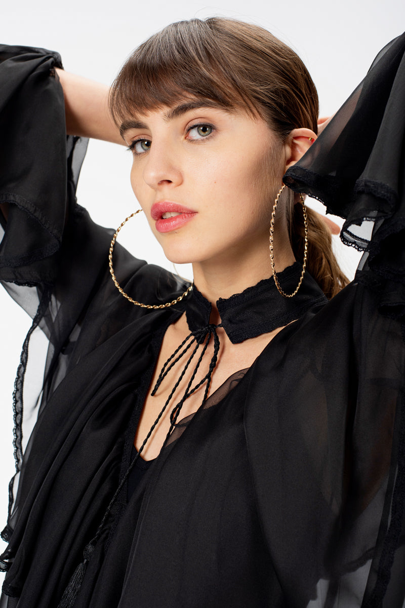OvertheSea black blouse from Ocean of the Tenderness collection, featuring a stylish, flowy tops design with delicate details.
