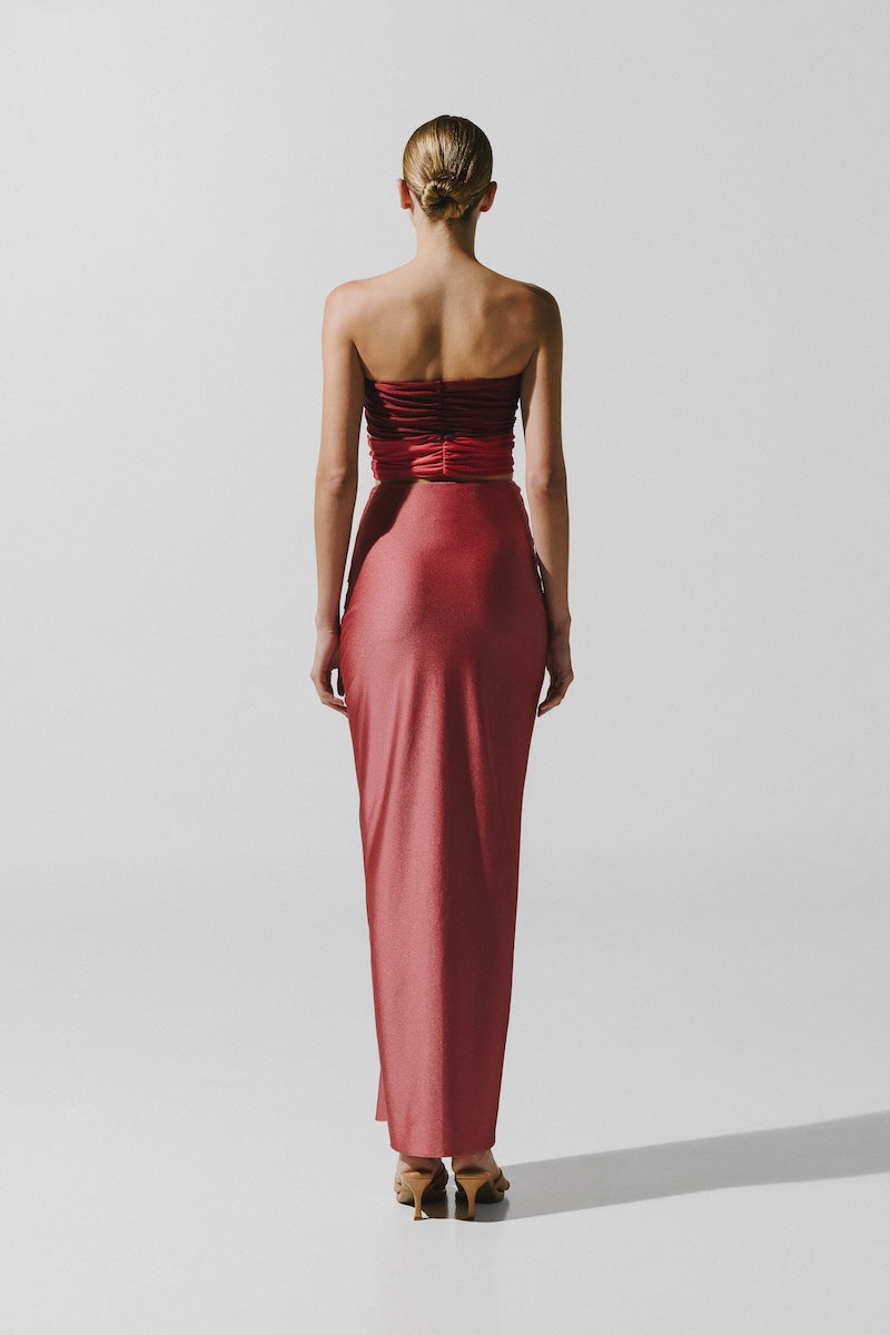 Baobab Giselle Maxi Dress in Amorino color, flowing fabric, sleeveless design, full length, elegant evening wear.