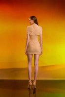 CEM draped cutout mini dress in black, featuring a stylish design with cutout details and a fitted silhouette.