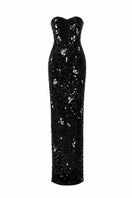 Black Luna sequin gown by HACCHIC COUTURE featuring shimmering sequins and elegant floor-length design.