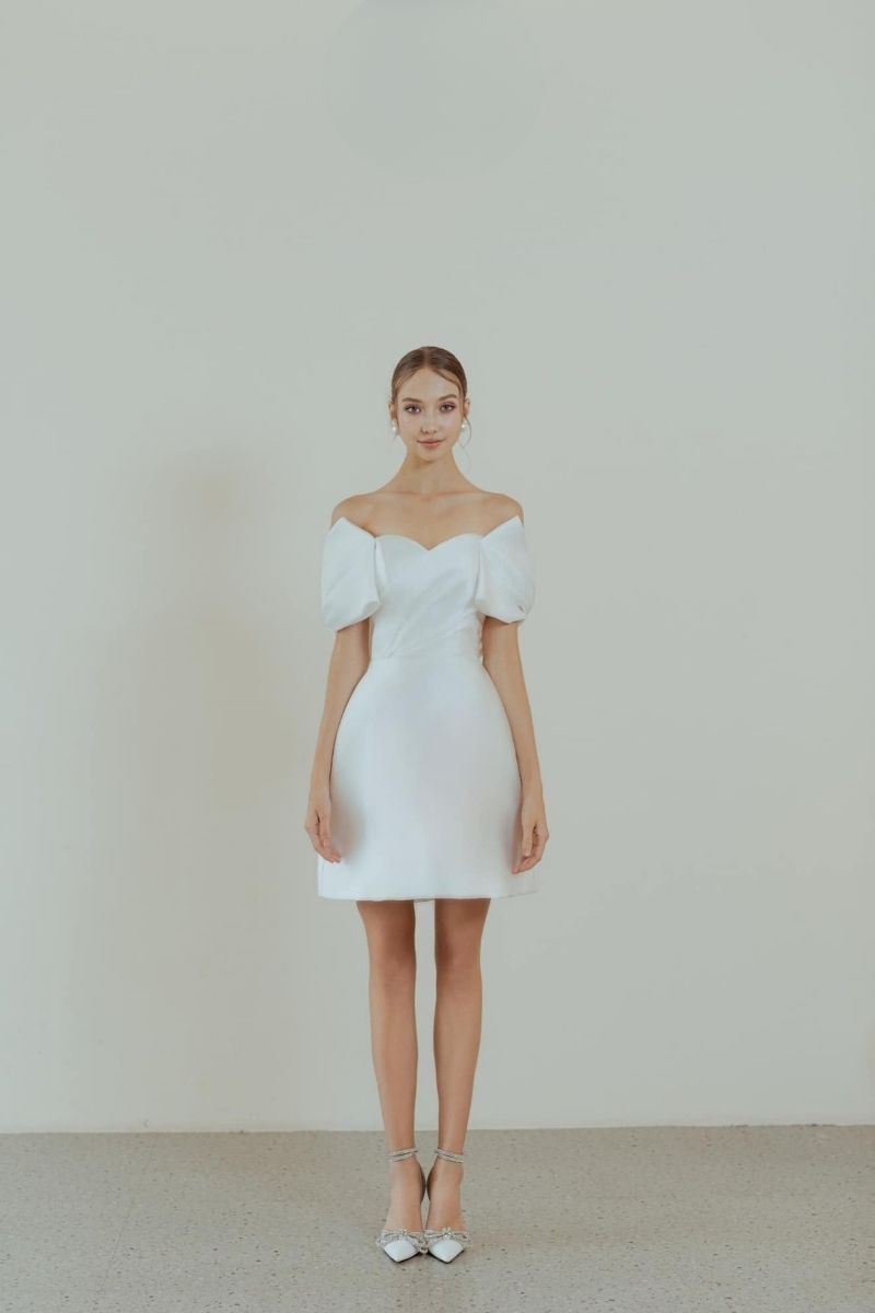 WINNIE WHITE BOW TIE A-LINE MINI DRESS - CULT MIA
