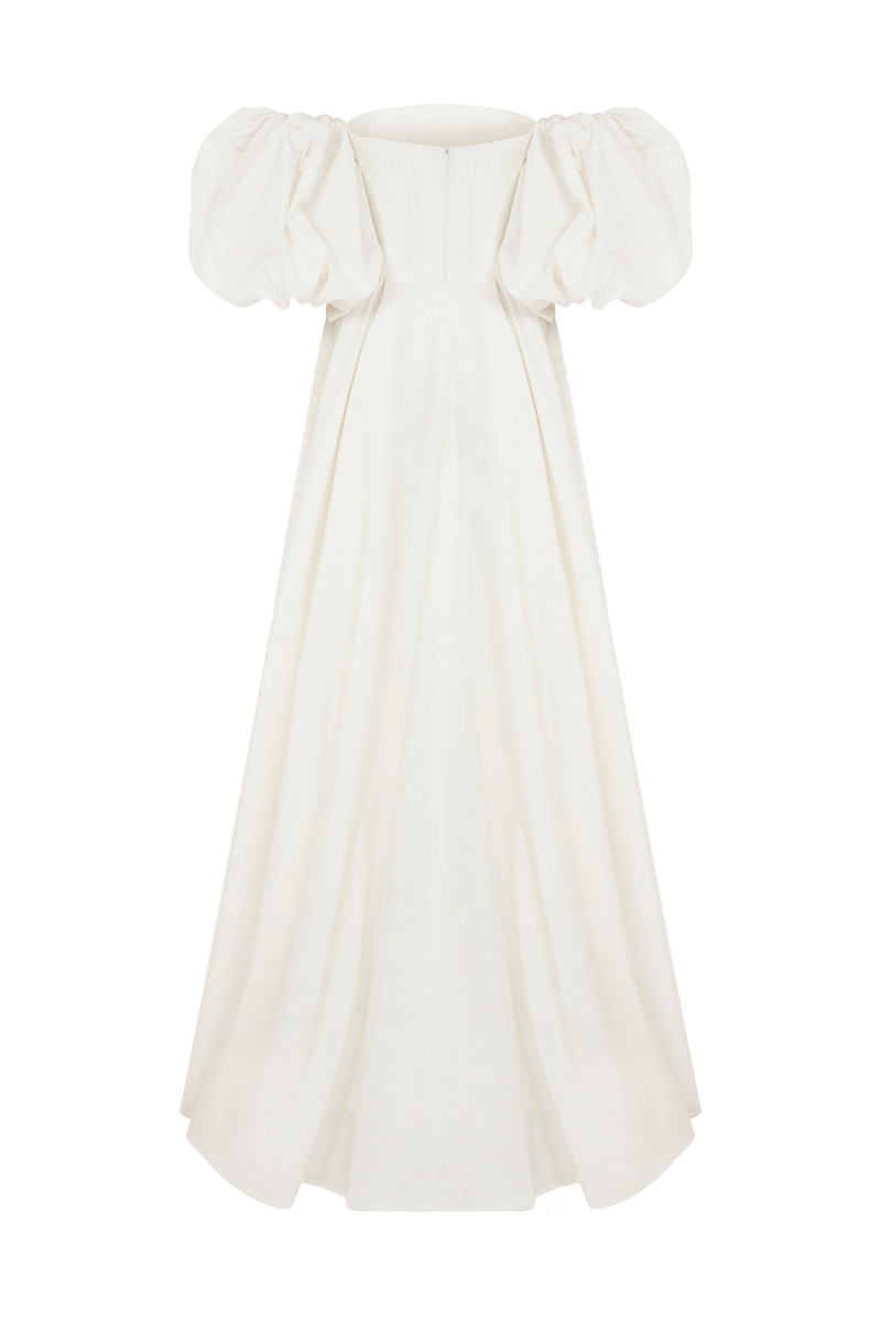 STRAPLESS MAXI CORSET DRESS WITH REMOVABLE PUFFY SLEEVES - CULT MIA