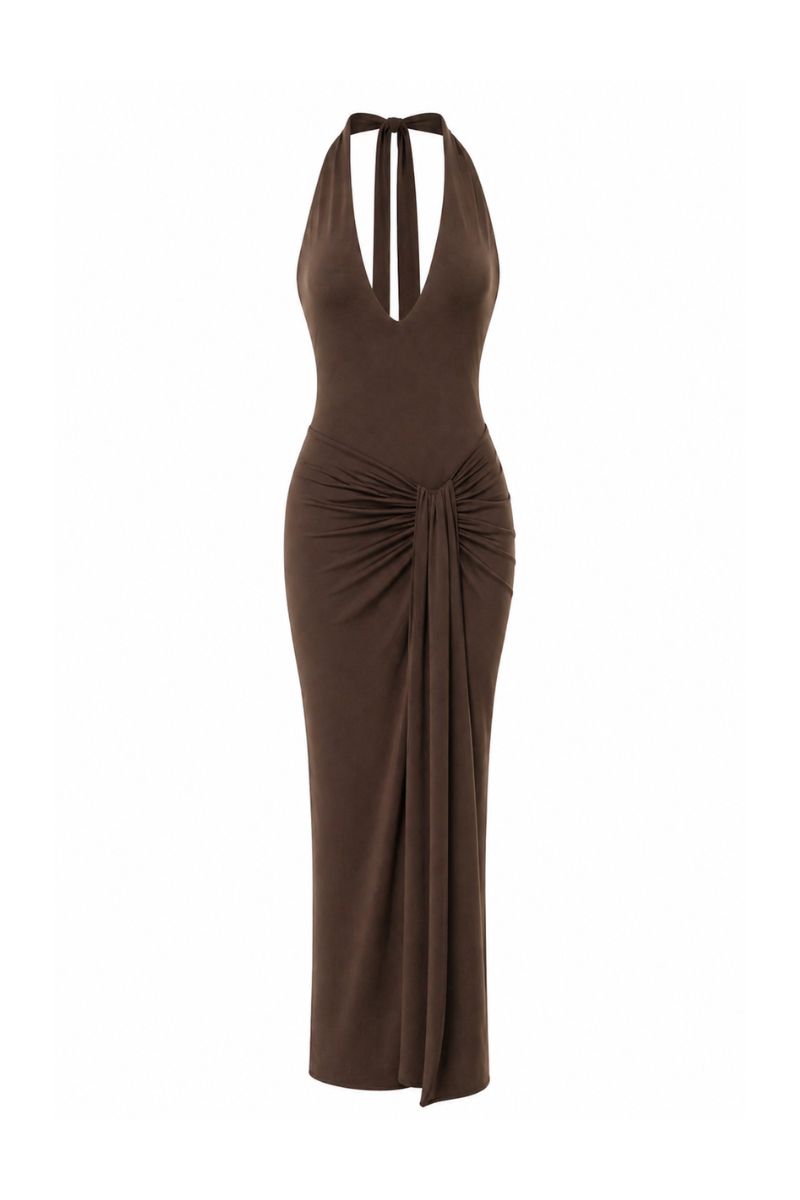 Baobab Donatella Maxi Dress in Moca, elegant long dress with flowing fabric and stylish design, perfect for summer wear